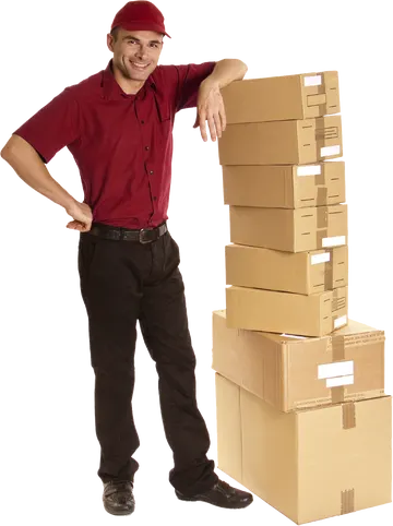 Entregador com Pilha de Caixas PNG
