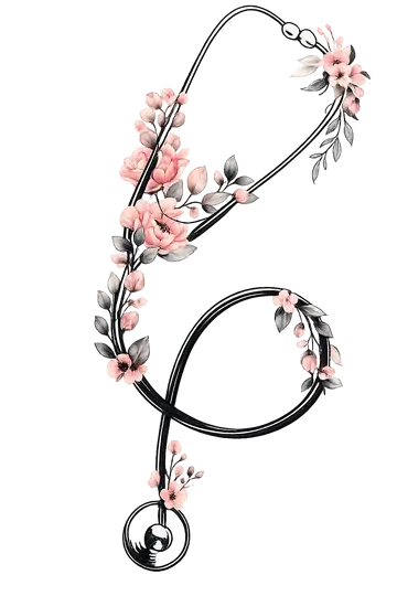 Estetoscópio com Flores Rosas PNG