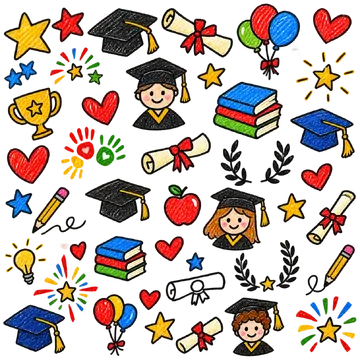 Colagem de Ícones de Formatura Coloridos PNG