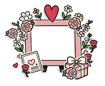 Moldura Rosa com Flores e Coração PNG