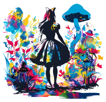 Alice Silhueta com Flores Coloridas PNG