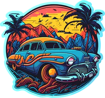 Carro Vintage Azul com Montanhas PNG