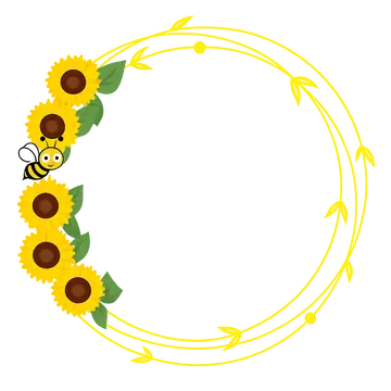 Moldura Redonda de Girassóis com Abelha PNG