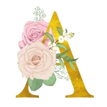 Letra A Dourada com Rosas PNG