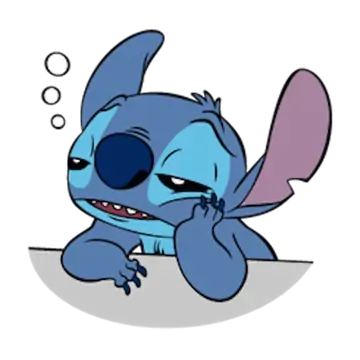 Stitch Cansado Apoiado na Mesa PNG