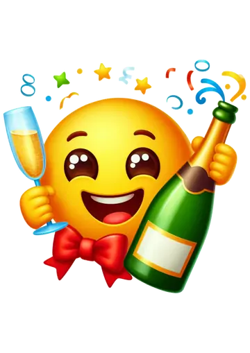 Emoji Festivo com Laço e Champanhe PNG
