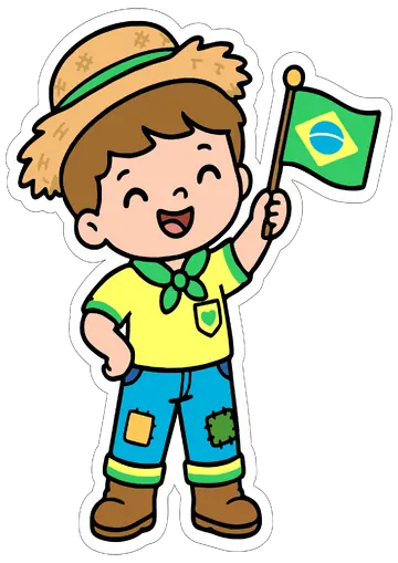 Menino Caipira com Bandeira do Brasil PNG