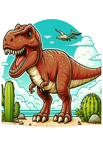 Tiranossauro Rex Vermelho com Cactos PNG