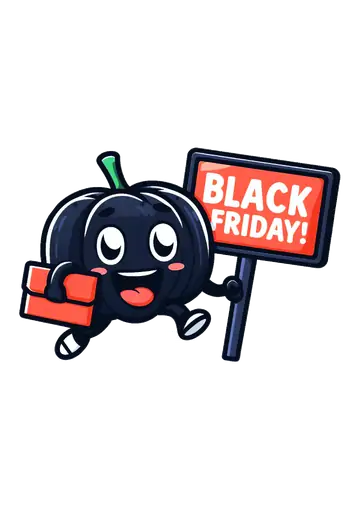 Mascote Abóbora Preta Black Friday PNG