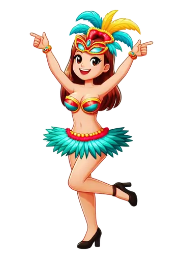 Sambista com Máscara e Saia de Penas PNG