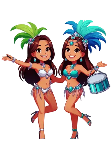 Duas Sambistas com Fantasias Azuis PNG