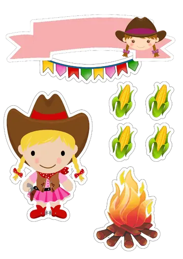 Topo de Bolo Menina Caipira Junina PNG