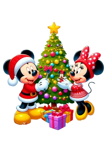 Mickey e Minnie Decorando Árvore Natal PNG