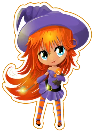 Bruxinha Fofinha Ruiva com Abóbora PNG