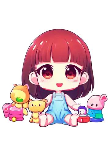 Menina Chibi com Brinquedos Coloridos PNG