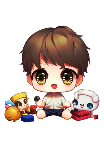 Menino Chibi com Brinquedos Fofos PNG