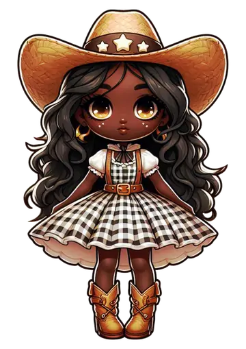 Menina Caipira de Vestido Preto e Branco PNG