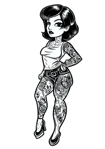 Mulher Pin Up Tatuada em Desenho PNG