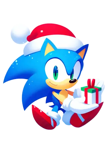 Sonic com Gorro Entregando Presente PNG