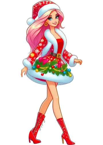 Barbie Natalina com Vestido Festivo PNG
