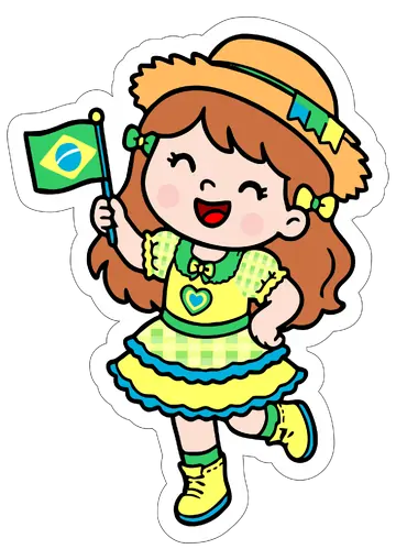 Menina Caipira com Bandeira do Brasil PNG