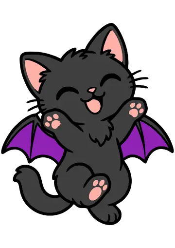 Gatinho Preto com Asas de Morcego PNG