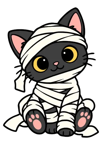 Gatinho Preto Fantasiado de Múmia PNG