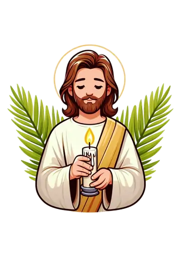 Jesus em Oração com Vela e Ramos PNG