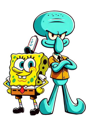 Bob Esponja e Lula Molusco Posando PNG