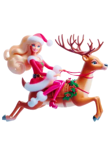 Barbie de Natal Montada na Rena PNG