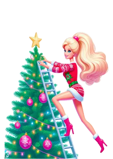 Barbie Decorando Árvore de Natal PNG