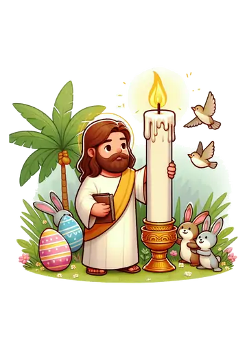 Jesus Cristo com Coelhos e Ovos PNG