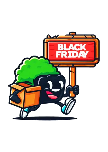Mascote Black Friday com Caixa e Placa PNG