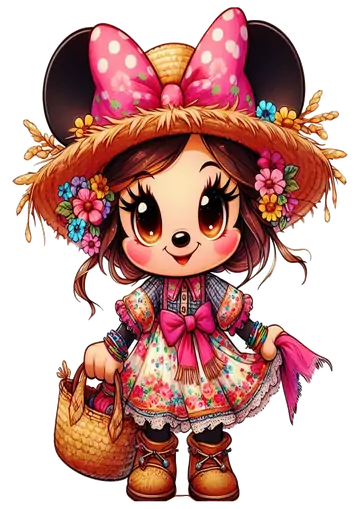 Minnie Caipira com Cesta de Palha PNG