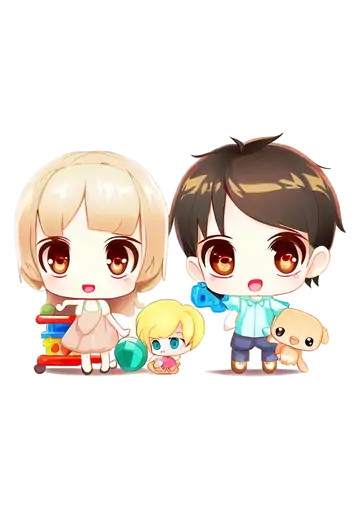 Menino e Menina Chibi com Brinquedos PNG