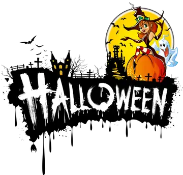 Logo Halloween com Bruxa e Fantasma PNG