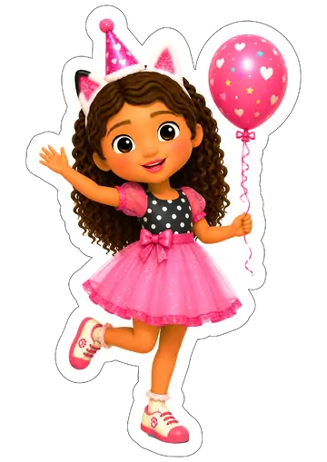 Gabby com Vestido Rosa e Balão PNG