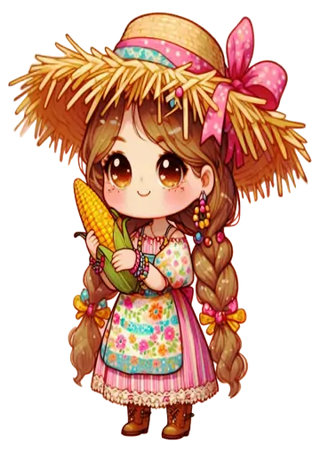 Menina Caipira com Milho PNG