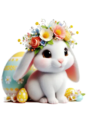 Coelhinho Fofo com Ovos de Páscoa PNG