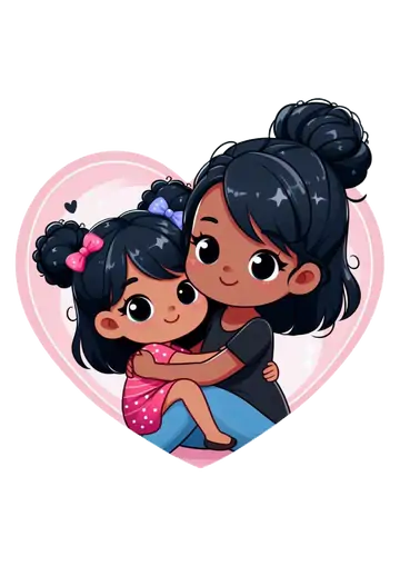 Mãe com Coque e Filha Abraçadas PNG