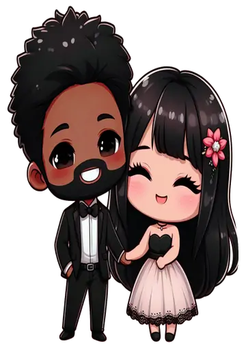 Casal Jovem Chibi de Noivos PNG