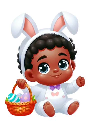 Bebê Sorridente com Cesta de Páscoa PNG