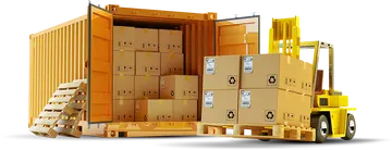 Contêiner com Caixas e Empilhadeira PNG