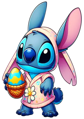 Stitch com Orelhas de Coelhinho e Ovos de Páscoa PNG