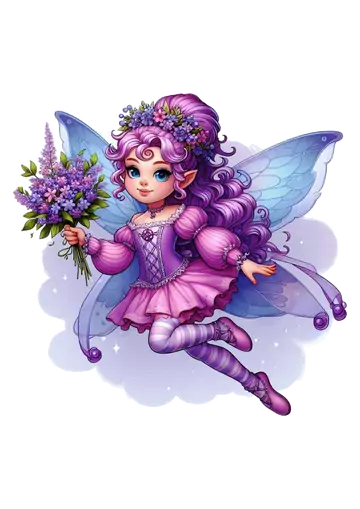 Fadinha Lilás com Buquê de Flores PNG