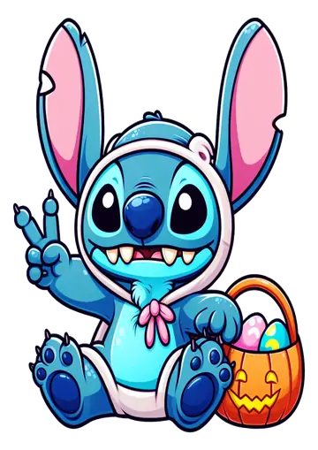 Stitch Coelhinho com Cesta de Abóbora PNG