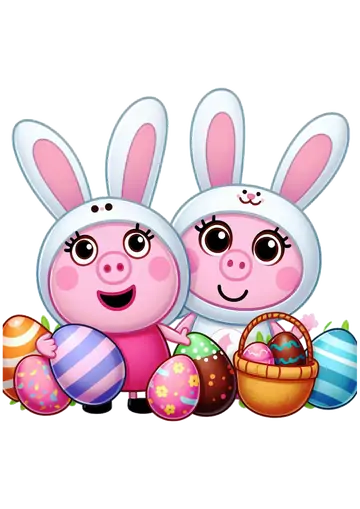 Duas Peppas Pig com Ovos de Páscoa PNG
