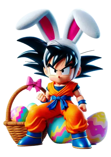 Goku com Cesta de Ovos de Páscoa PNG