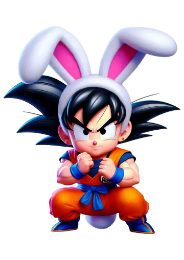 Goku Coelhinho Agachado em Posição de Luta PNG