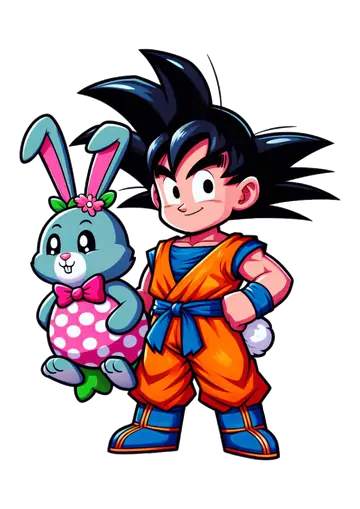 Goku com Coelhinho de Pelúcia de Páscoa PNG